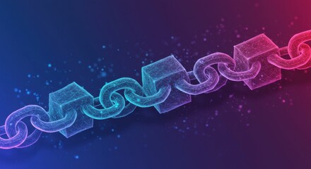 Futuristic Blockchain Technology Concept with Glowing Polygonal Chain of Blocks
