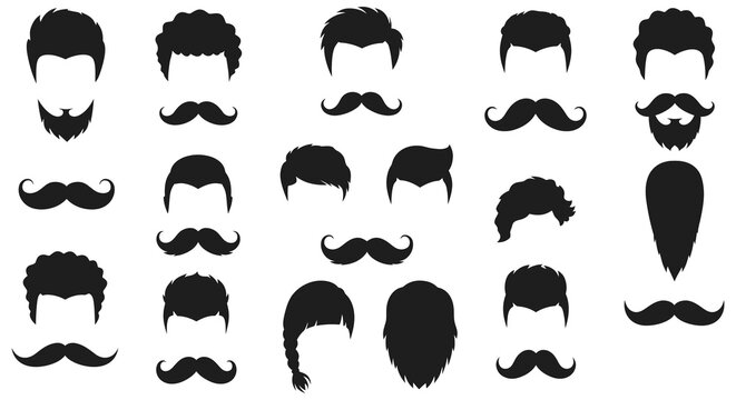Collection of various black silhouette hairstyles and facial hair for men
