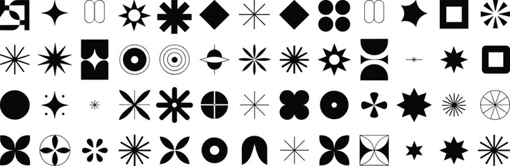 Fototapeta premium Abstract symbols, geometric icons, black white shapes, vector set, design elements, pattern grid, modern graphics, symmetrical forms, minimal style, decoration