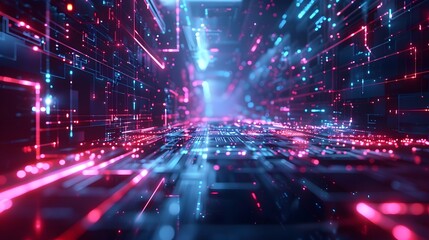 Fototapeta premium Neon Light Abstract Background. Futuristic Glowing Lines, Bokeh, Sparkle Effects, Digital Art Wallpaper