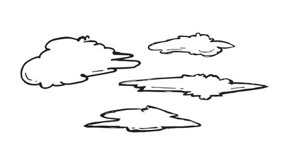 Minimalist doodle illustration of four whimsical clouds in continuous black line. Perfect for children’s books, stickers, patterns, posters, and modern monoline design