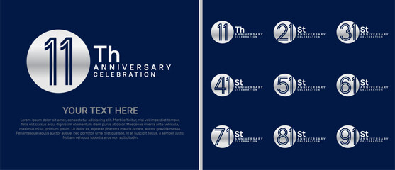 logo anniversary set. silver color with circle on blue background for special event