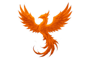 Naklejka premium Phoenix bird silhouette glowing in fire with wide wings spread isolated on warm backdrop