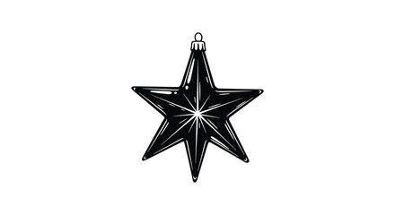 A black star shaped christmas ornament with a shiny loop silhouette