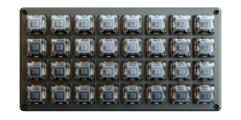 Dark gray rectangular keyboard with numerous square keys