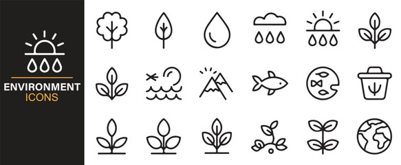 Fototapeta premium Collection of environmental icons for sustainable design and ecology themes