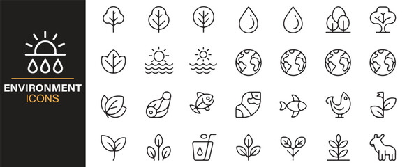 Collection of environmental icons for sustainability and ecology themes