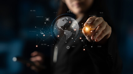 Global AI network showing connection between AI, global, and network elements across the digital world and data infrastructure Latch