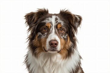 Fototapeta premium Australian Shepherd portrait, studio, white background, pet adoption