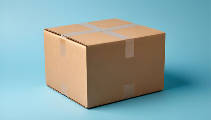 Sealed Brown Cardboard Box on Blue Background