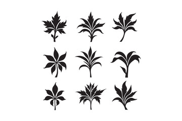 Obraz premium Collection of nine stylized black floral silhouettes on white background