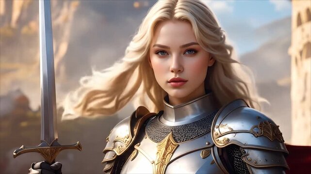 Female warrior in armor with sword