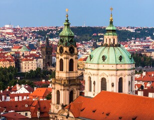 Obraz premium Panoramic cityscape view of Prague churches