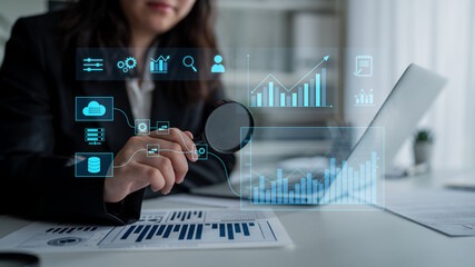 Data flow from database and cloud to processing and analytics dashboards, representing data...