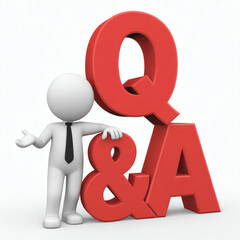 A 3d rendering of a stick figure with qa letters on a white background isolated on white background