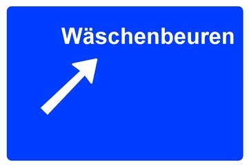 Illustration eines Autobahn-Ausfahrtschildes mit der Beschriftung "Wäschenbeuren"	