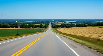 Fototapeta premium Long Straight Road Through Rural Countryside.