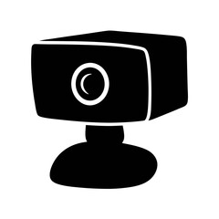 Webcam icon vector illustration, black and white computer camera for video conference and call recording