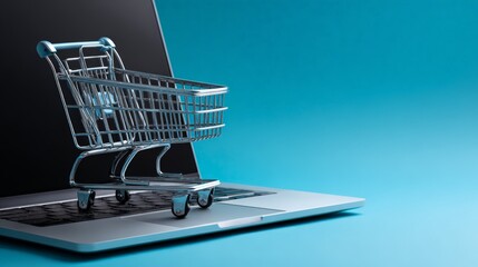 A shopping cart on a laptop, symbolizing online shopping and e-commerce strategies.