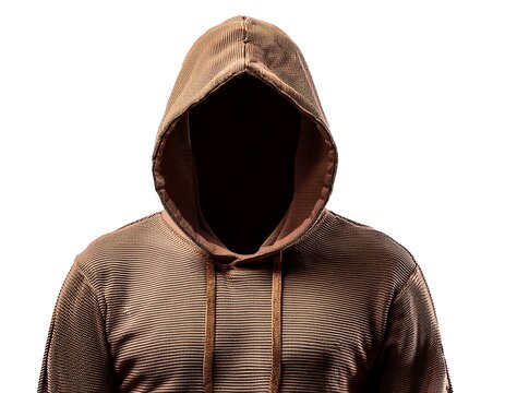 Mysterious figure in brown hoodie with obscured face, embodying anonymity and intrigue