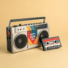 Fototapeta premium Retro boombox with vibrant cassette tape brings nostalgic vibes to the modern day