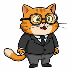 Smart business cat wearing glasses and suit ready for professional meeting