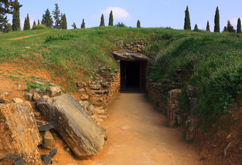Antequera, Andalusia, Spain. The exterior of the important megalithic Tholos of El Romeral Dolmen. Believed to have been constructed in the Copper Age cerca 3200 - 2200 BC.