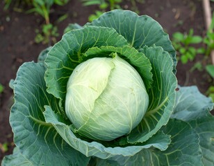 Obraz premium Fresh cabbage head in garden