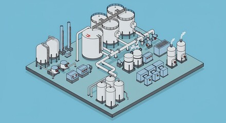 Isometric Industrial Factory Plant Illustration.