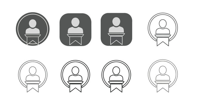 Set of avatar profile user icons with ribbon award isolated on white