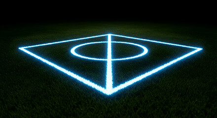 A stylized representation of a football pitch, with the lines formed by glowing light