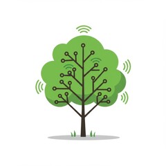 Green Technology Tree with Wireless Network Signals