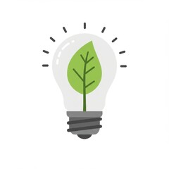 Green Leaf Inside Light Bulb on White Background