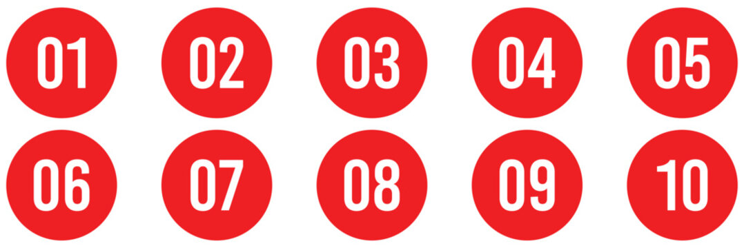Bullet Points icon set in line style, Simple round numbers in flat style, Set of 1-10 numbers simple black symbol sign for apps, UI, and website.  Professional Circle Labels Bundle. Monochrome Circle 