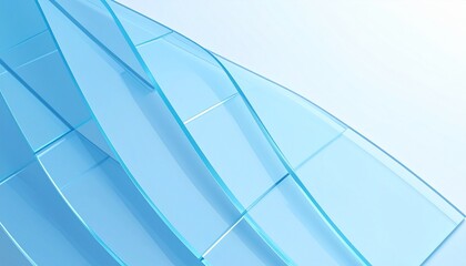 Layered transparent blue acrylic sheets with curved edges and light refraction