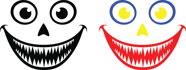 Creepy smile vector illustration scary face with sharp teeth design