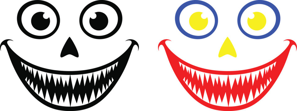 Creepy smile vector illustration scary face with sharp teeth design