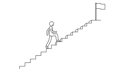 Stick figure climbing stairs to reach a flag