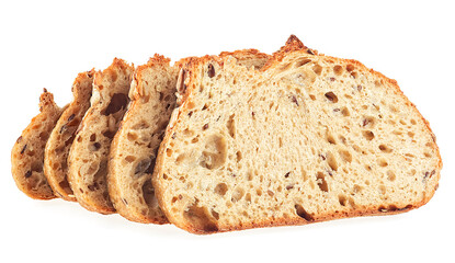 Whole grain bread sliced isolated on a white background. Multi grain bread.