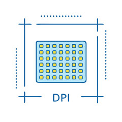 A depiction of DPI, dots per inch, shown as an array of dots