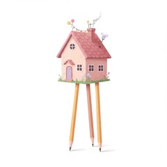 Cute Pixel Art House on Pencil Legs
