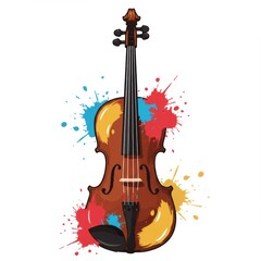 Colorful Violin with Paint Splatter Design
