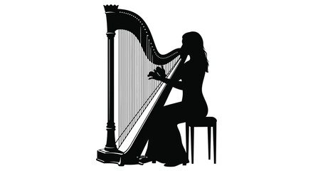 Woman playing a harp in a musical performance setting