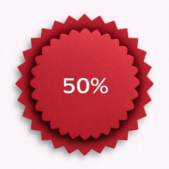 50 percent discount seal, vibrant red design promoting sale events and savings opportunities