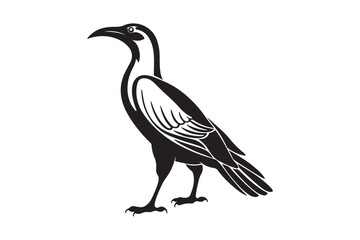 Stylized black and white illustration of a standing bird