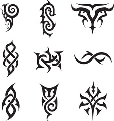 Ornamental Tattoo Motif Vector Set – Gothic & Tribal Decorative Elements