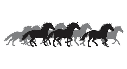 Horses running in a line with shadows