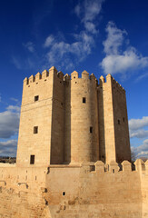Cordoba, Andalucia, Spain. The imponent Calahorra Tower on the Roman Bridge over the Guadalquivir...