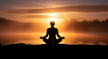 Peaceful person meditating in serene natural setting for mental wellness