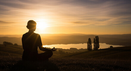 Peaceful person meditating in serene natural setting for mental wellness